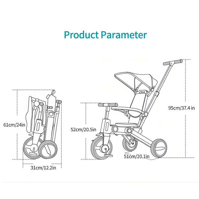 Portable 36 Months Tricycle for Kids with Detachable Awning
