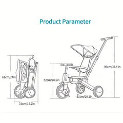 Portable 36 Months Tricycle for Kids with Detachable Awning