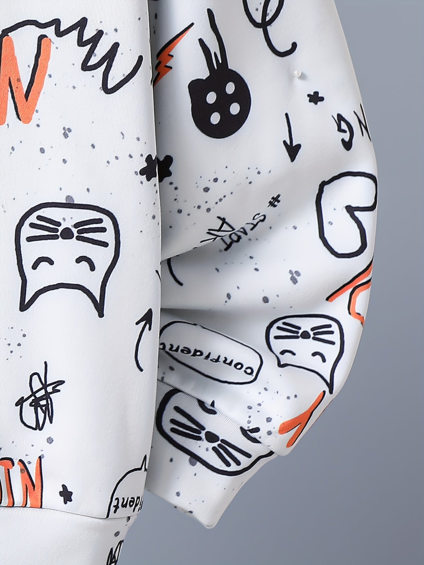 Letter And Cat Boys Full Print Sweatshirt Crew Neck Tops