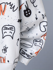 Letter And Cat Boys Full Print Sweatshirt Crew Neck Tops