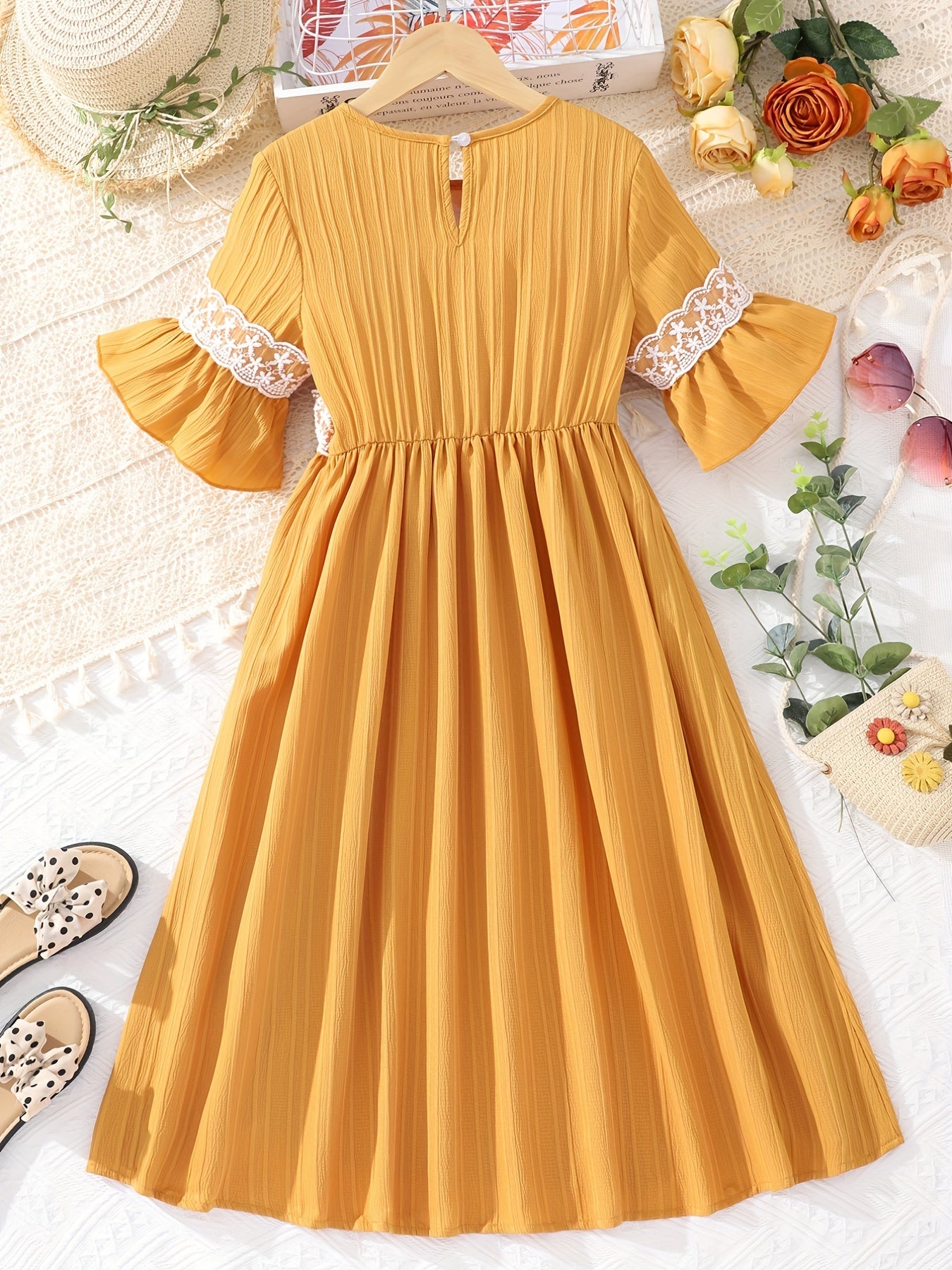 Girl's Floral Lace Ruffled Maxi Dress