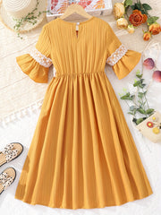 Girl's Floral Lace Ruffled Maxi Dress