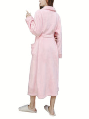 Cozy Long Sleeve Fuzzy Night Robe with Belt & Pockets