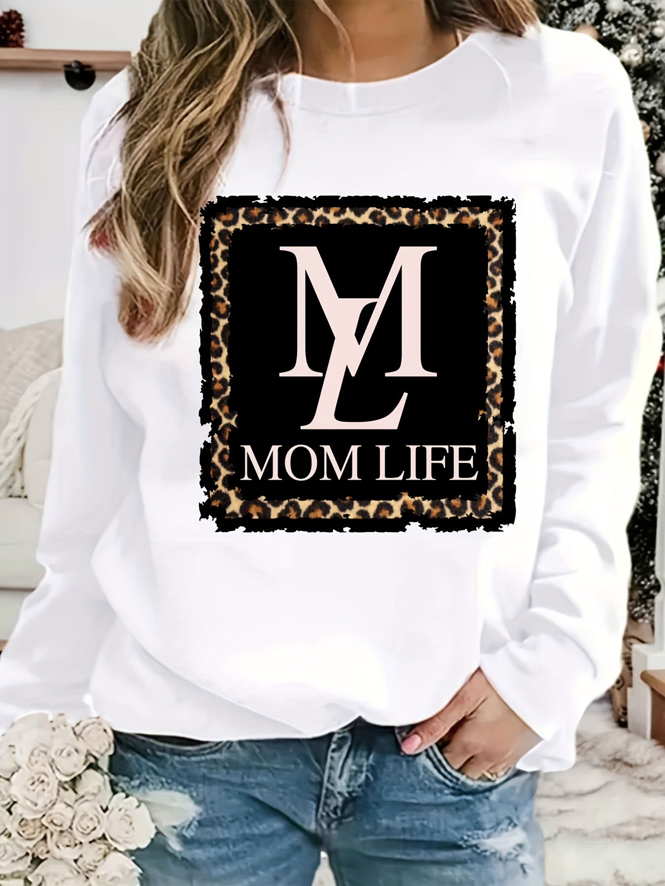 Mom Life Print Loose Sweatshirt Women's Clothing