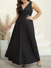 Plus Glitter Draped Back Surplice Neck Maxi Tank Party Dress