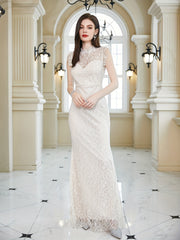 Lace Backless Maxi Wedding Dress Sleeveless Solid