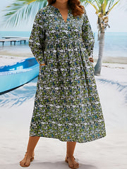 Floral Print Long Sleeve Dress with Pockets