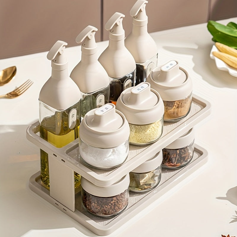 11pcs Seasoning Box Set with Tray - Salt Spice Sauce Jars w/ Storage Holder