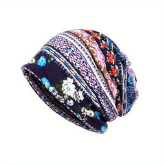 Bohemia Soft Flower Print Sleep Beanie Hat Pullover Hat Skating Ski Caps