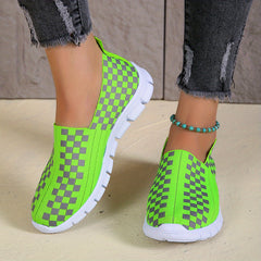 Women's Plaid Pattern Slip On Sneakers Lightweight Low Top Shoes