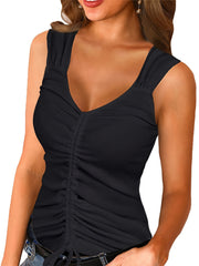 Ruched Drawstring Top V Neck Sleeveless Top