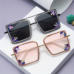 Metal Sunglasses Rhinestone Gradient Glasses UV400