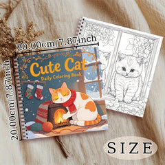 Cat Coloring Book Spiral Coil 22 Pages Thick Paper Single Sided Printing
