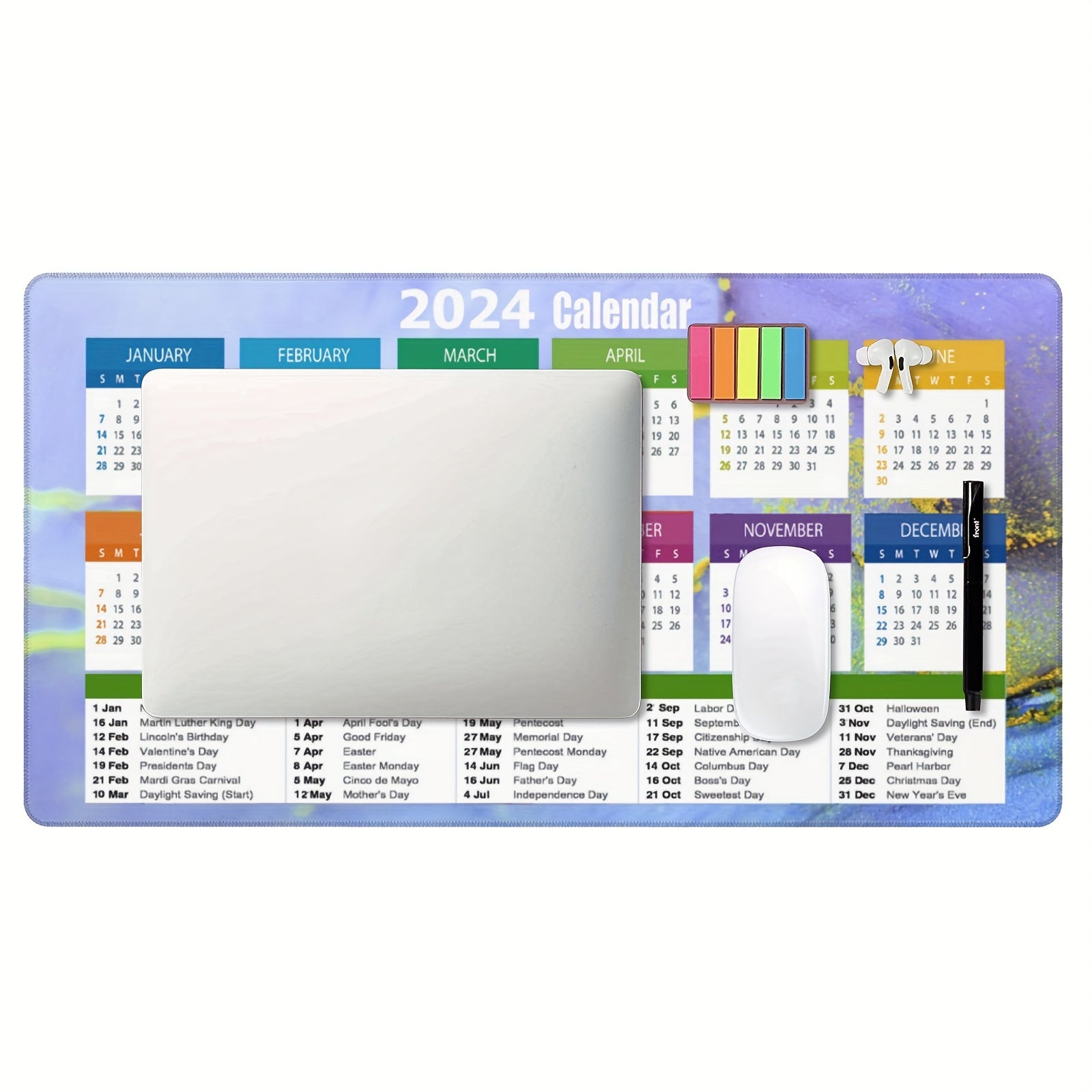 Colorful Calendar Large Mouse Pad for Women, Non-Slip Rubber Mouse Pad