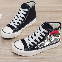 Cat Print Plush Lined Chunky Canvas Sneakers