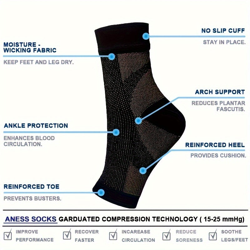 3 Pairs Toeless Compression Socks Nylon Blend Ankle Sleeves