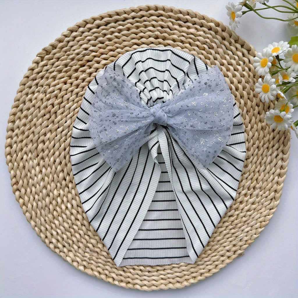 European American Soft Elastic Hat Baby Stripe Mesh Bow Girl Hat