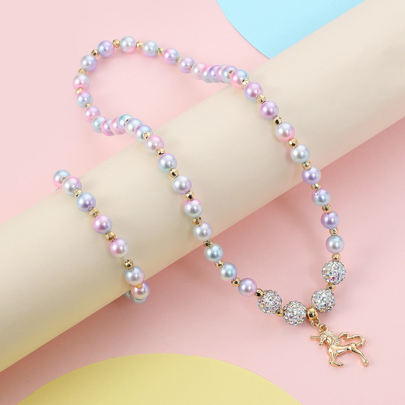 Kids Unicorn Bracelet & Necklace Set, Gradient Bead Jewelry