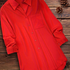 Solid Long Sleeve Button Up Collar Shirt