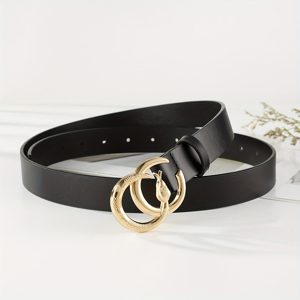 Golden Snake Pattern Double Circle Buckle Head Belt