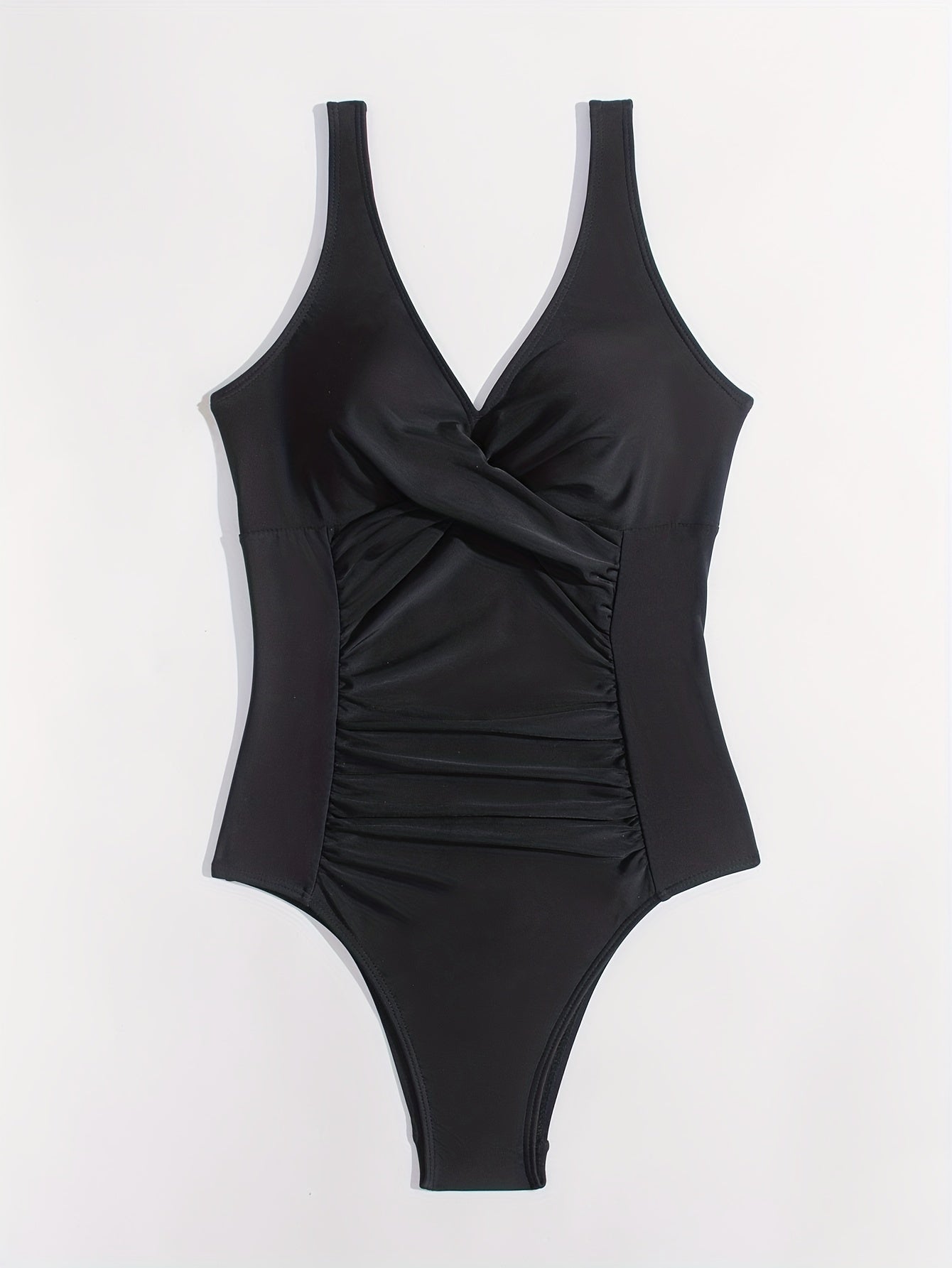 Ruched One Piece Swimsuit V Neck Backless Bathing Suit Women's Swimwear