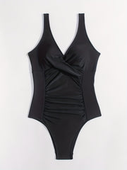Ruched One Piece Swimsuit V Neck Backless Bathing Suit Women's Swimwear