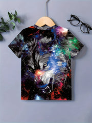 Girls 3D Wolf Graphic Short Sleeve Tee Summer Clothes Gift