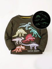 Dino Skeleton Print Kid's Long Sleeve Top