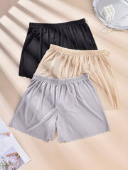 3 Pack Plus Size Ribbed Wave Trim Elastic Waist High Stretch Pajama Shorts