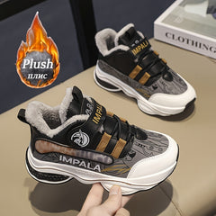Boy's Plush Lined Sneakers Non Slip Soft Sole Thermal Shoes