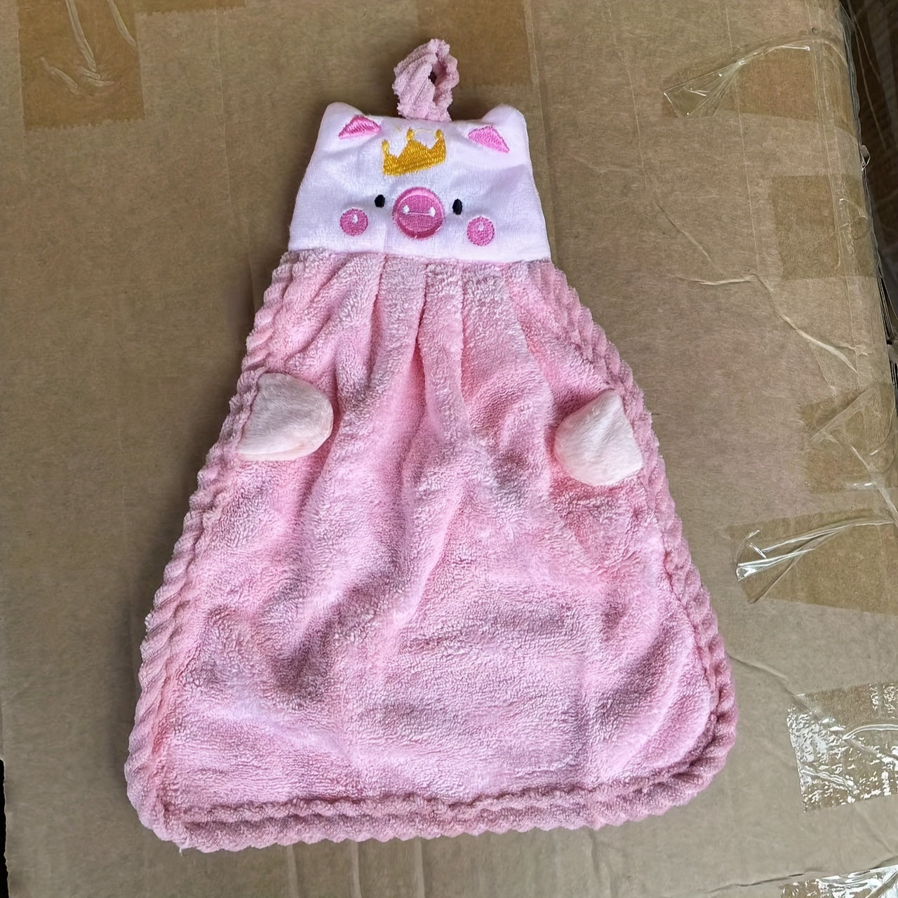 Coral Velvet Piggy Embroidery Hand Towel