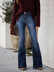 Button Fly High Rise Flared Leg Jeans