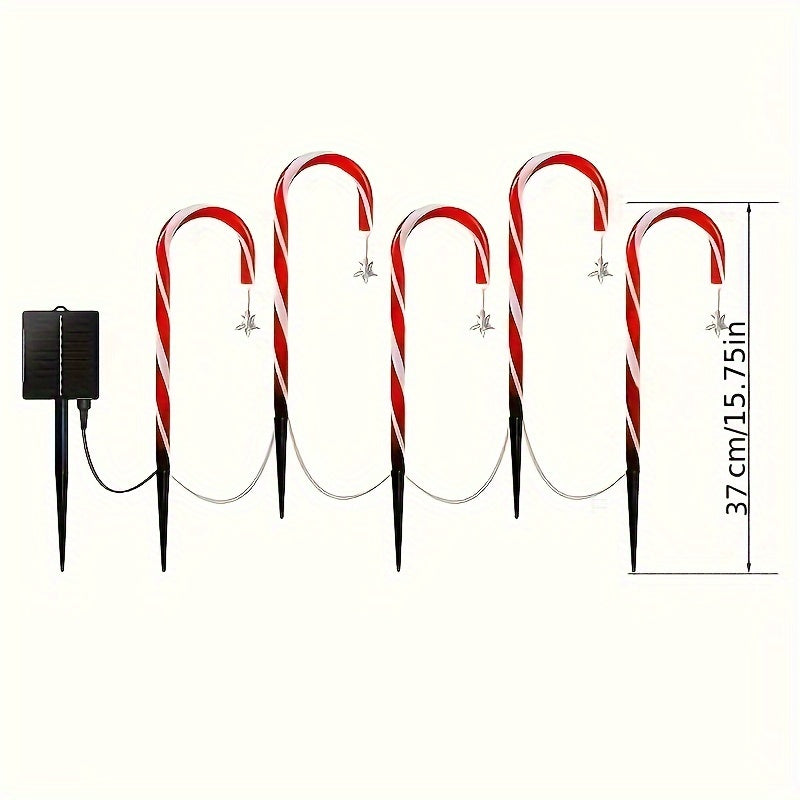 5pcs Solar Candy Cane Outdoor Decor Lights