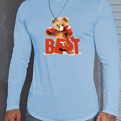 Teddy Bear Boxer Pattern Print Men's Long Sleeve T-Shirt