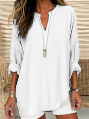 Women's Plus Solid Long Sleeve Notched Neck Tunic Top