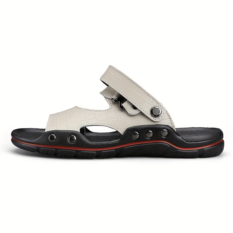 Men's Open Toe Slip On Sandals Casual Outdoor Anti-Skid Flat Beach Sandals