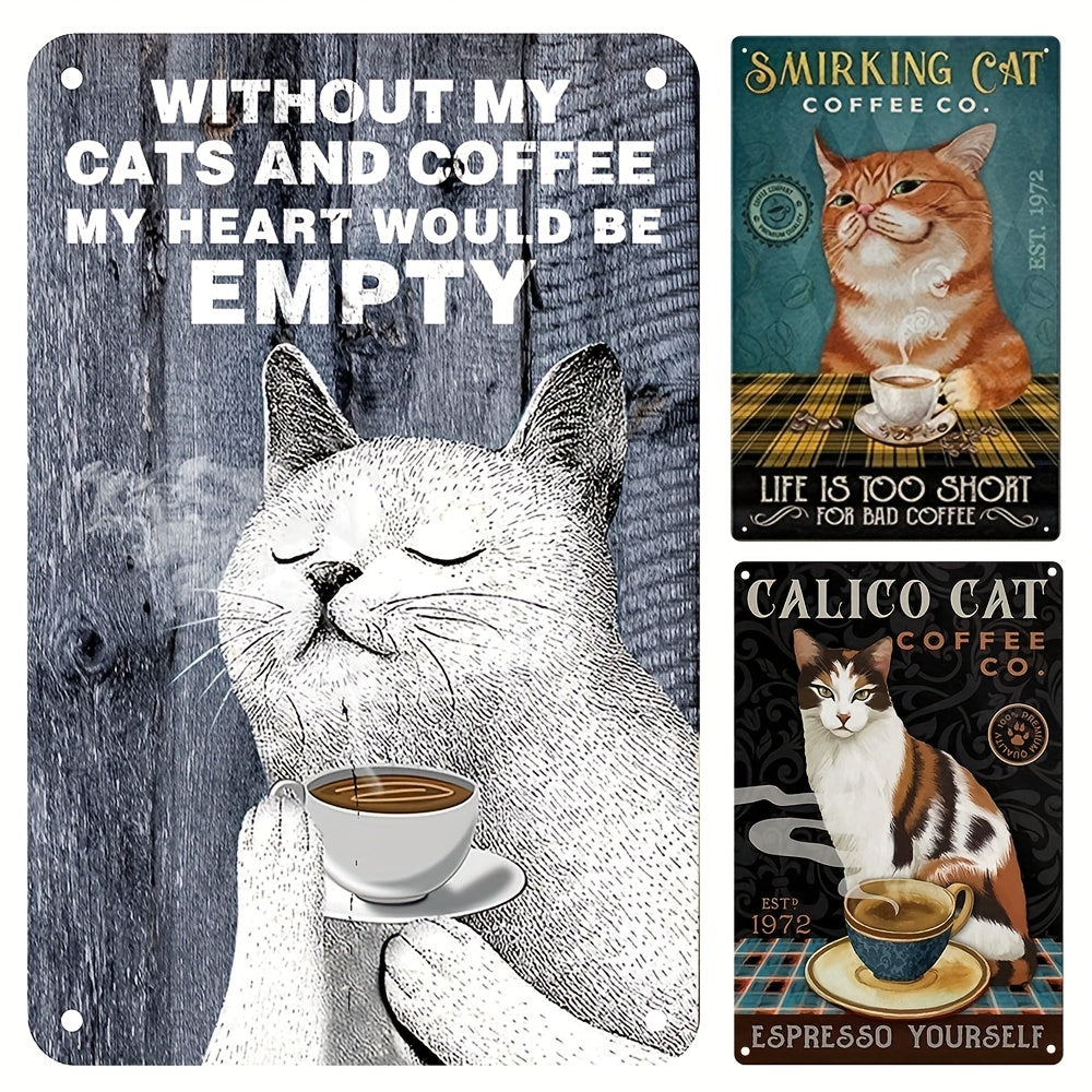 Calico Cat Coffee Farmhouse Retro Metal Tin Sign Wall Decor
