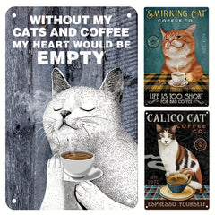 Calico Cat Coffee Farmhouse Retro Metal Tin Sign Wall Decor