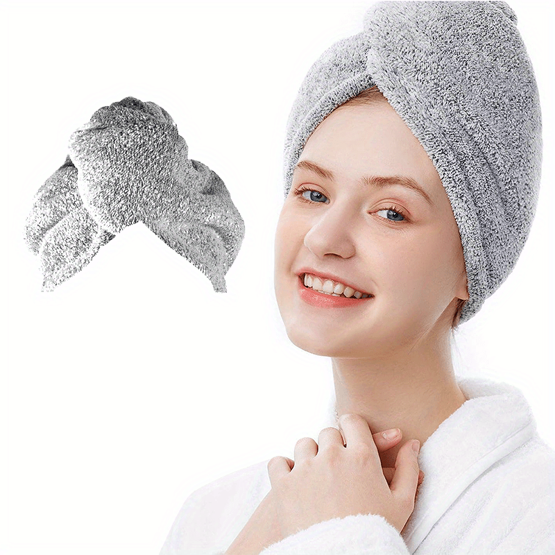 2pcs Bamboo Fiber Hair Drying Cap Double layer Thickened Hair Towel