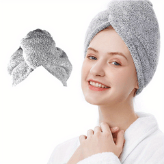 2pcs Bamboo Fiber Hair Drying Cap Double layer Thickened Hair Towel