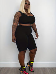Plus Size Square Neck Crop Top & Knee Length Shorts Set