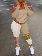 Colorblock Plaid Print Top & Pants Set