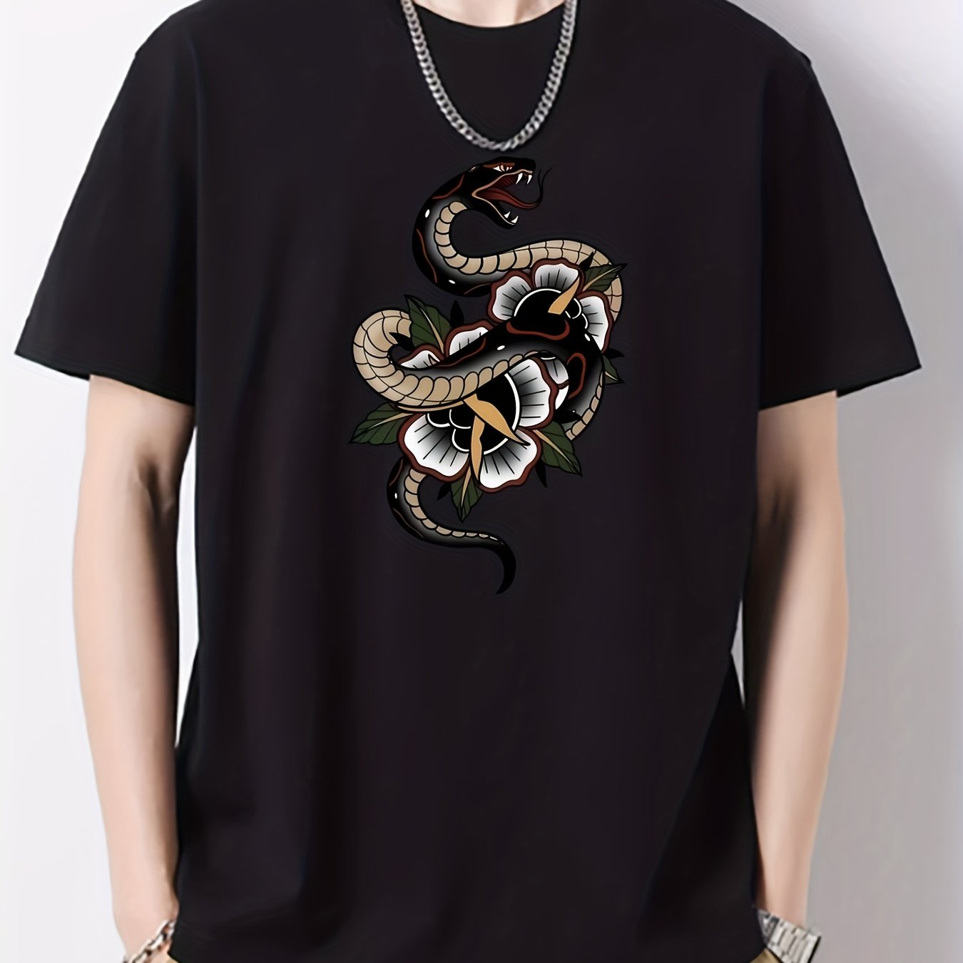 Men's Snack Pattern Print Cotton Crew Neck T-shirt