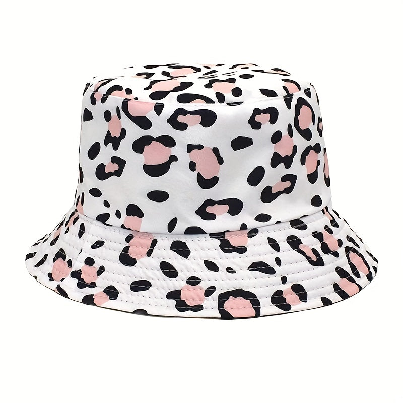 Leopard Print Bucket Hat Y2K Fisherman Cap Reversible