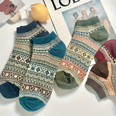 5pairs Men's Vintage Low Cut Socks All Seasons