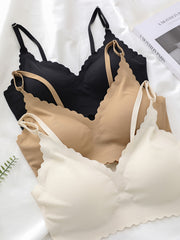 3pcs Scallop Trim Wireless Bras Push Up Intimates Bra Women's Lingerie