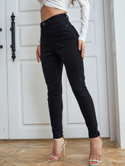 High Waist Skinny Jeans Slash Pockets Stretchy