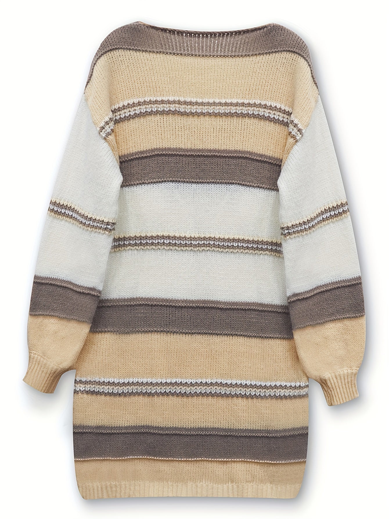Striped Long Sleeve V Neck Oversized Sweater Dress