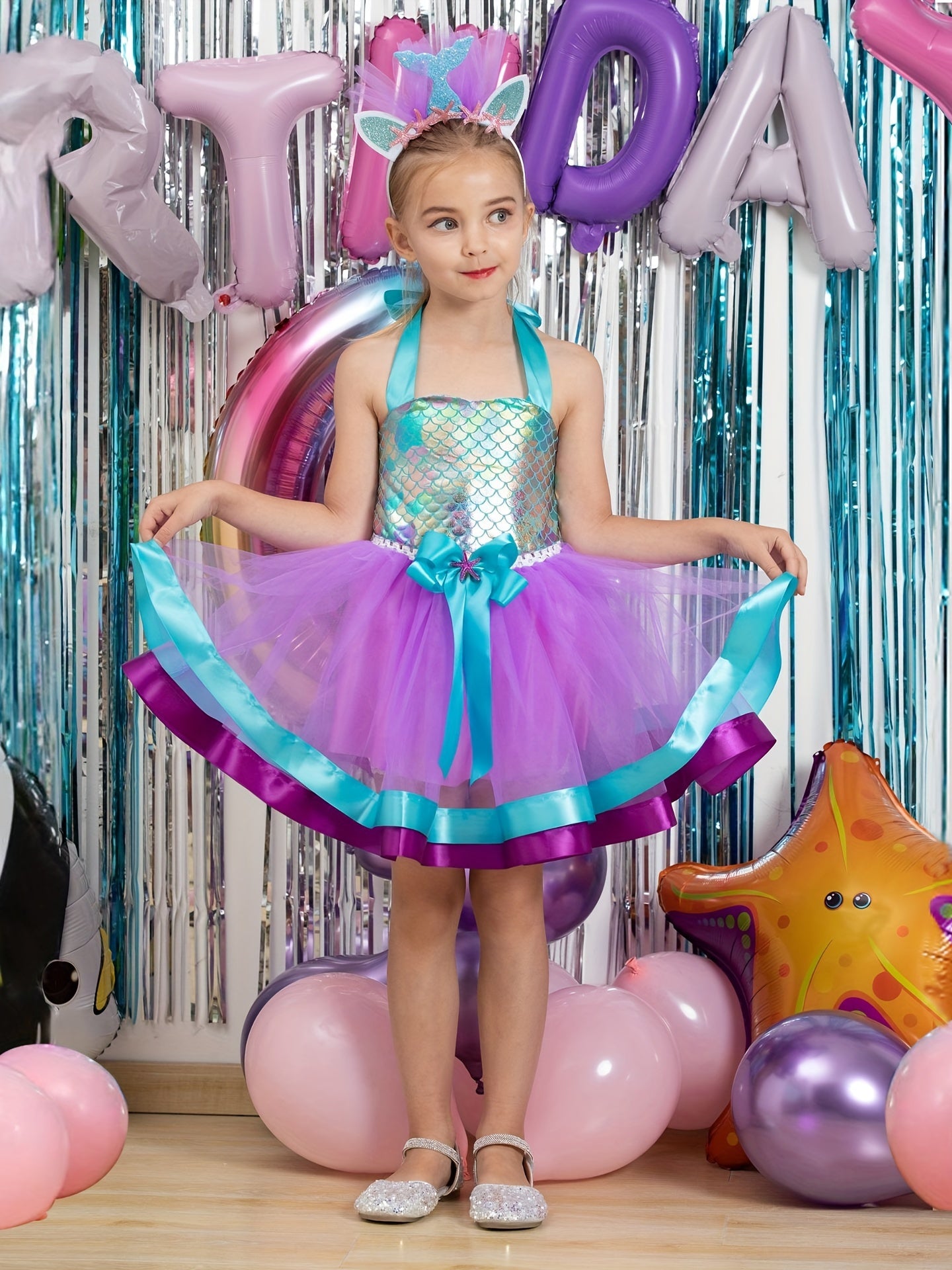 Girls Mermaid Costume Outfits Mermaid Tutu Dress With Headband