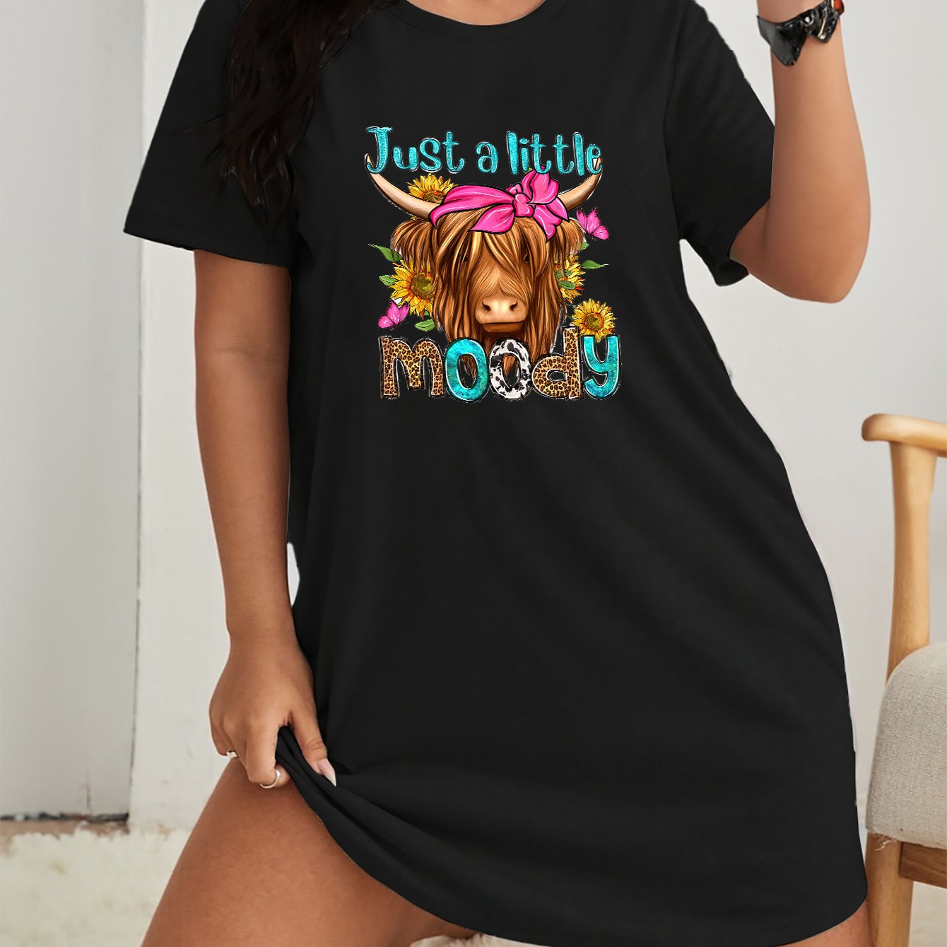 Women's Plus Size Cow & Leopard Print Loungewear Dress